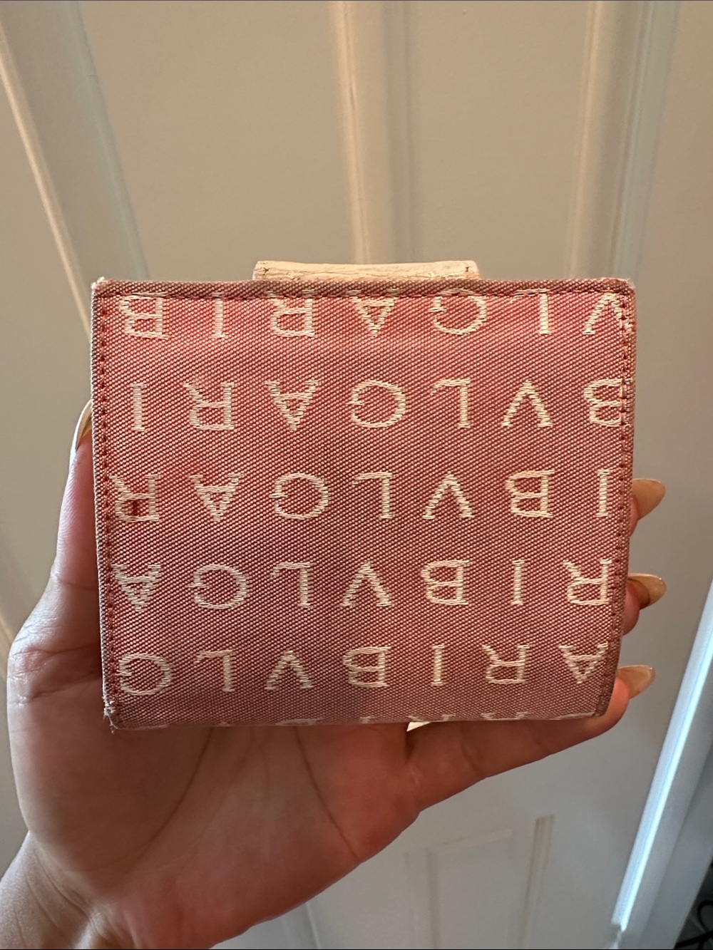 Bulgari Pink Canvas Logo Compact Wallet with Cream Snap - Picture 2 of 9